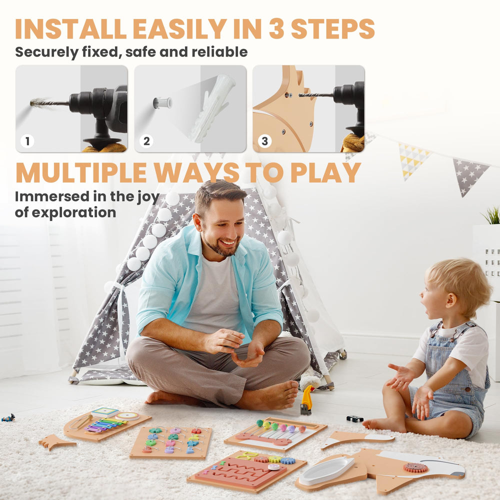 BlueWood Busy Board puzzle dial supports problem-solving during playtime