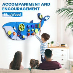 BlueWood Busy Board Wall Panel promotes parent-child interaction during playtime.
