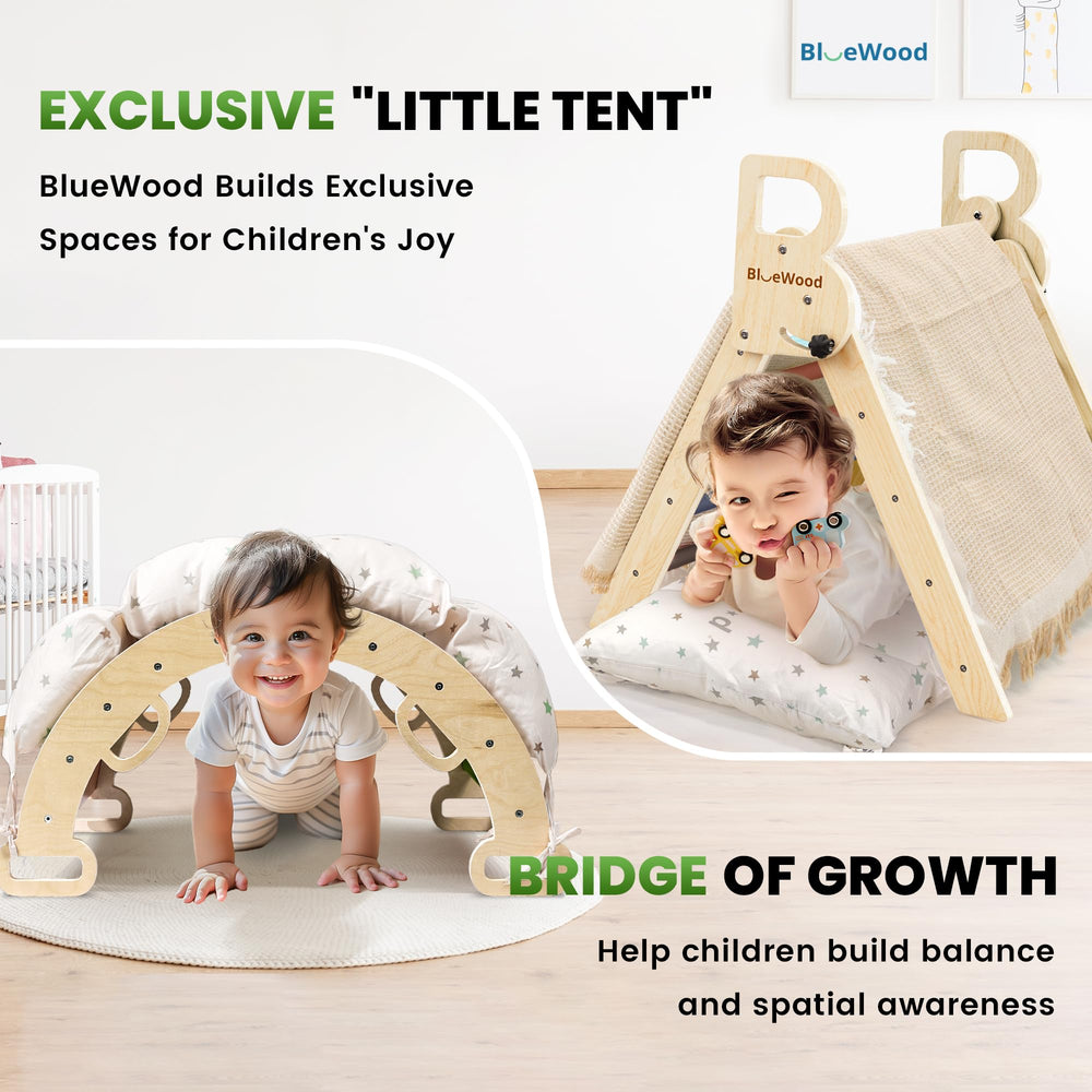BlueWood foldable Pikler folds compactly for easy storage after play.