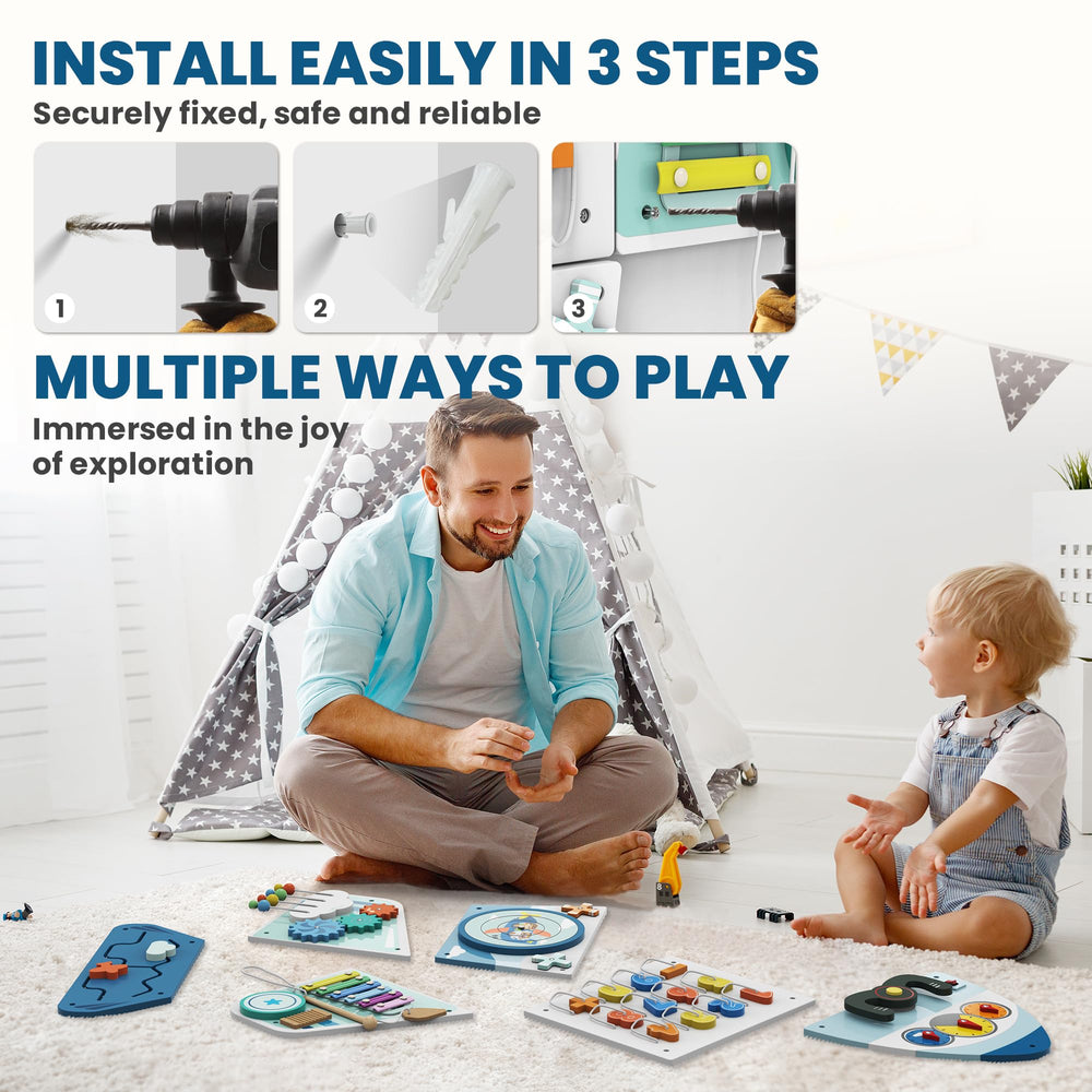 BlueWood interactive Montessori-inspired Busy Board design for discovery
