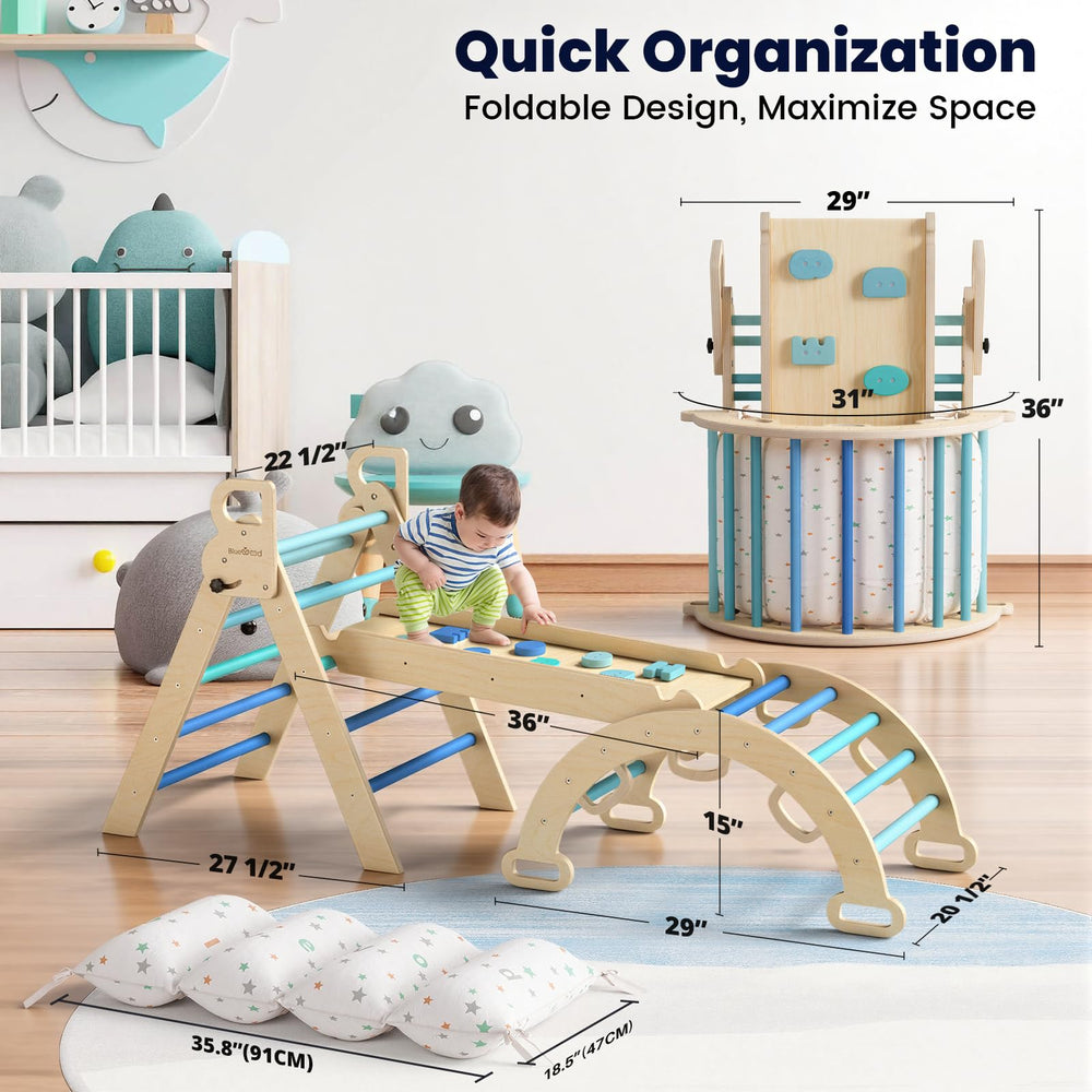 BlueWood Pikler triangle cushion detail providing soft support during play