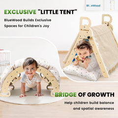 BlueWood Pikler triangle folded storage demonstrates compact space-saving design.