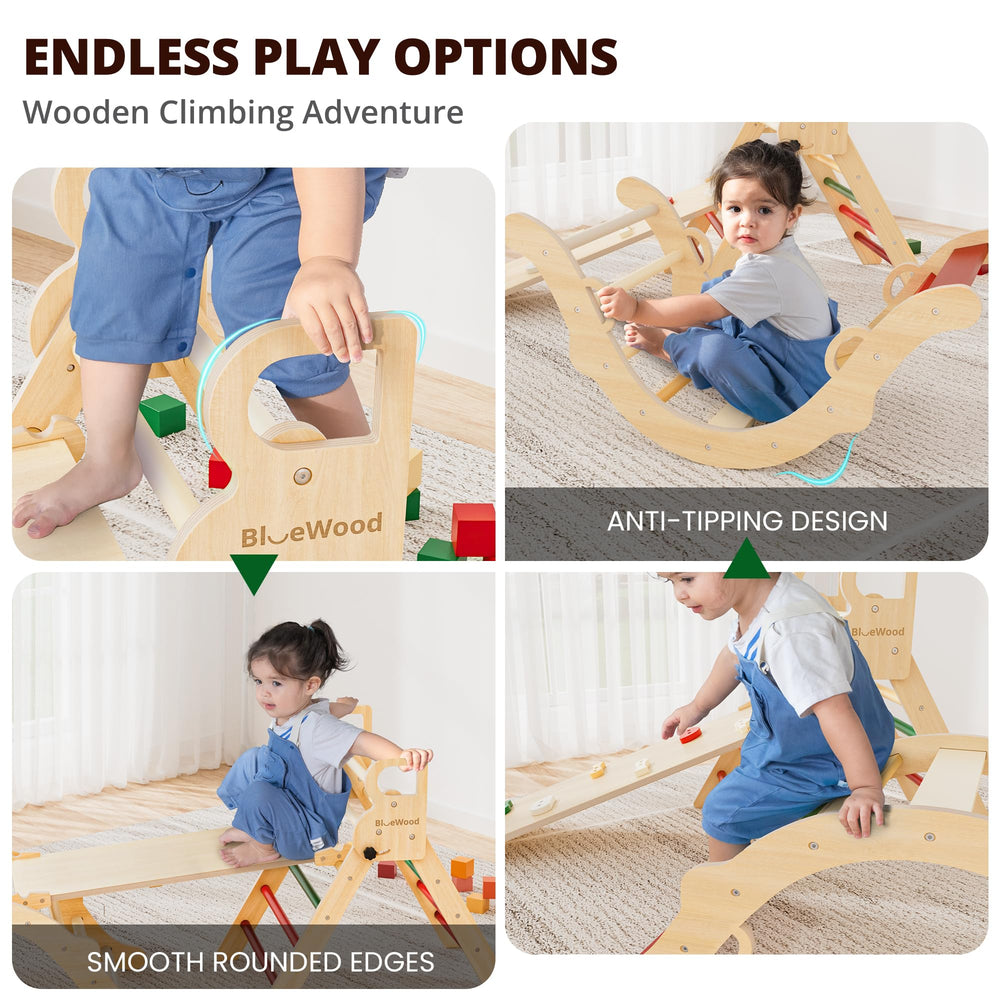 BlueWood Pikler Triangle Folded-Storage: tripod folds for compact storage.