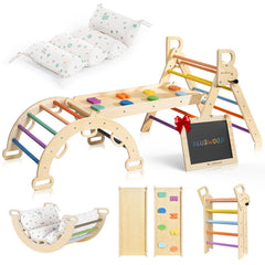 BlueWood Pikler triangle set with cushion offers safe indoor climbing for toddlers.