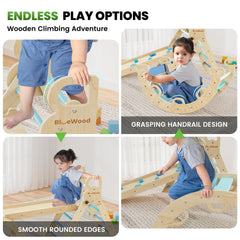 BlueWood Pikler triangle set sky blue forms a compact indoor playground
