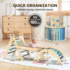 BlueWood Pikler triangle set engaging kids climbing and exploring indoors