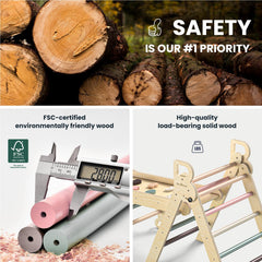 BlueWood Pikler Triangle uses sturdy solid wood for durable, long-lasting climbs.
