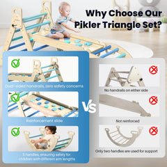 BlueWood Pikler triangle ladder segment encourages safe climbing.