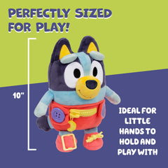 Bluey Dress & Play plush in soft deluxe fabric for cuddles and imaginative play.