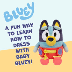 Bluey Dress & Play plush featuring a zipper for hands-on dressing fun.