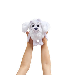Bluey Friends Lila plush packaging emphasizing safe materials and gift-ready look.