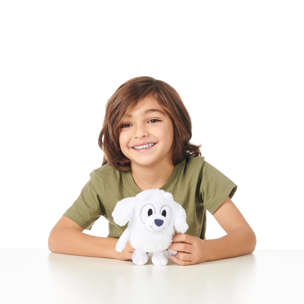 Bluey Friends Lila plush size comparison illustrating 6.5–8 inch tall cuddle size.