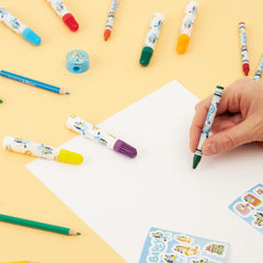 Bluey pencil sharpener and markers to enhance color sketches for kids