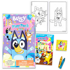Bluey Play Packs coloring pad and two mini crayons ready for coloring on the go.