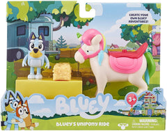 Bluey saddle on unipony supports secure riding pretend-play.