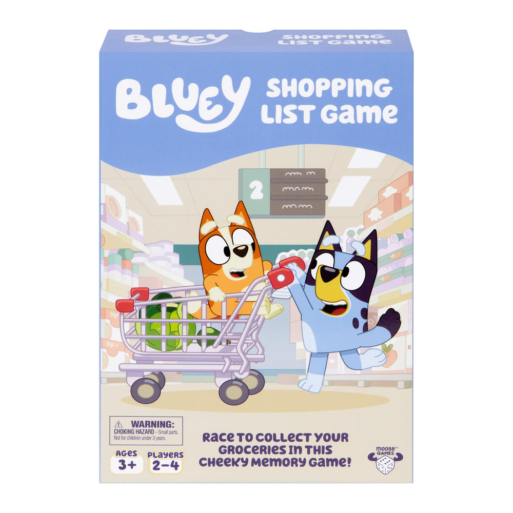 Bluey Shopping List Game box with colorful art, inviting family fun.