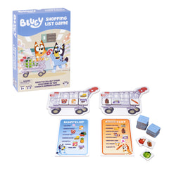 Supermarket-themed board encourages strategic play and memory practice.