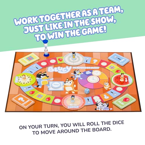 Bluey tokens scattered across the board spark tactile discovery and teamwork