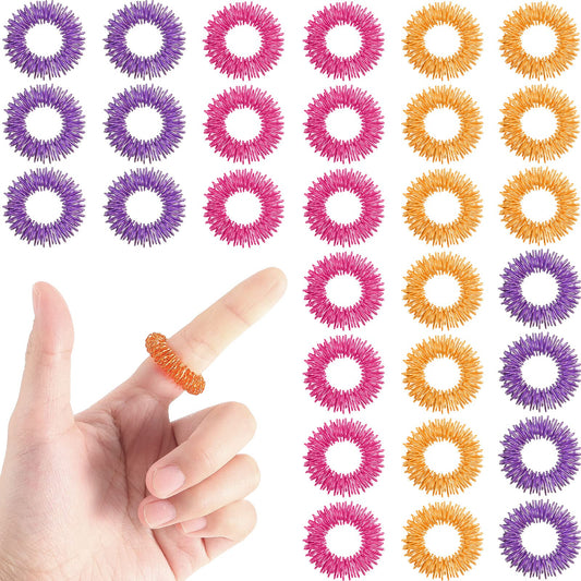 Blulu acupressure rings colorful set on fingers for stress relief and focus.