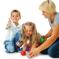 Blulu mini soccer ball keychain used as a stress-relief toy