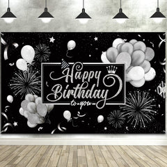 Blulu Happy Birthday Backdrop with glitter balloons for vibrant party photos.