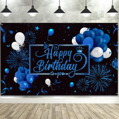Blulu Happy Birthday backdrop blue large banner for photo-ready parties