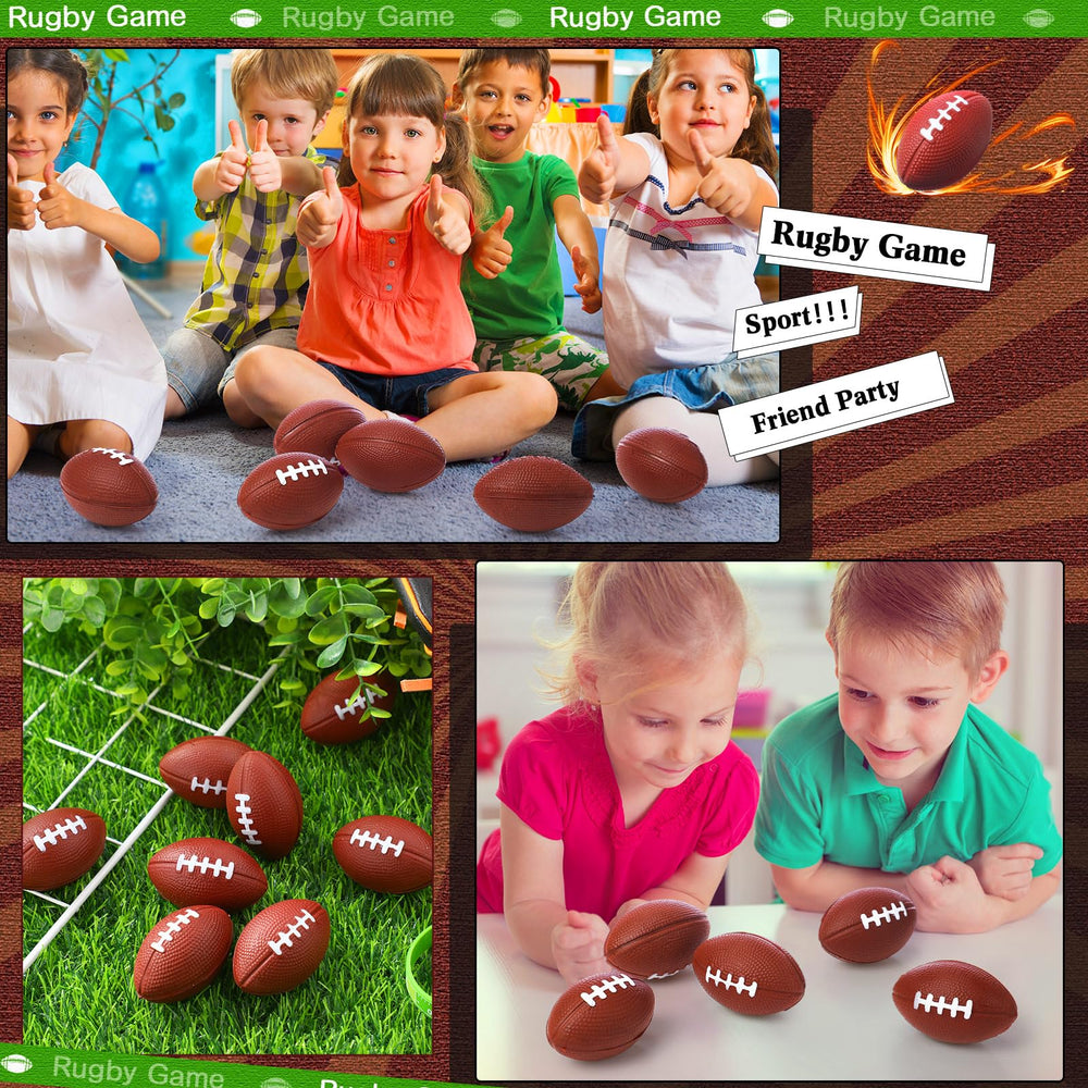 Blulu dark brown foam footballs arranged as sports themed party backdrop.