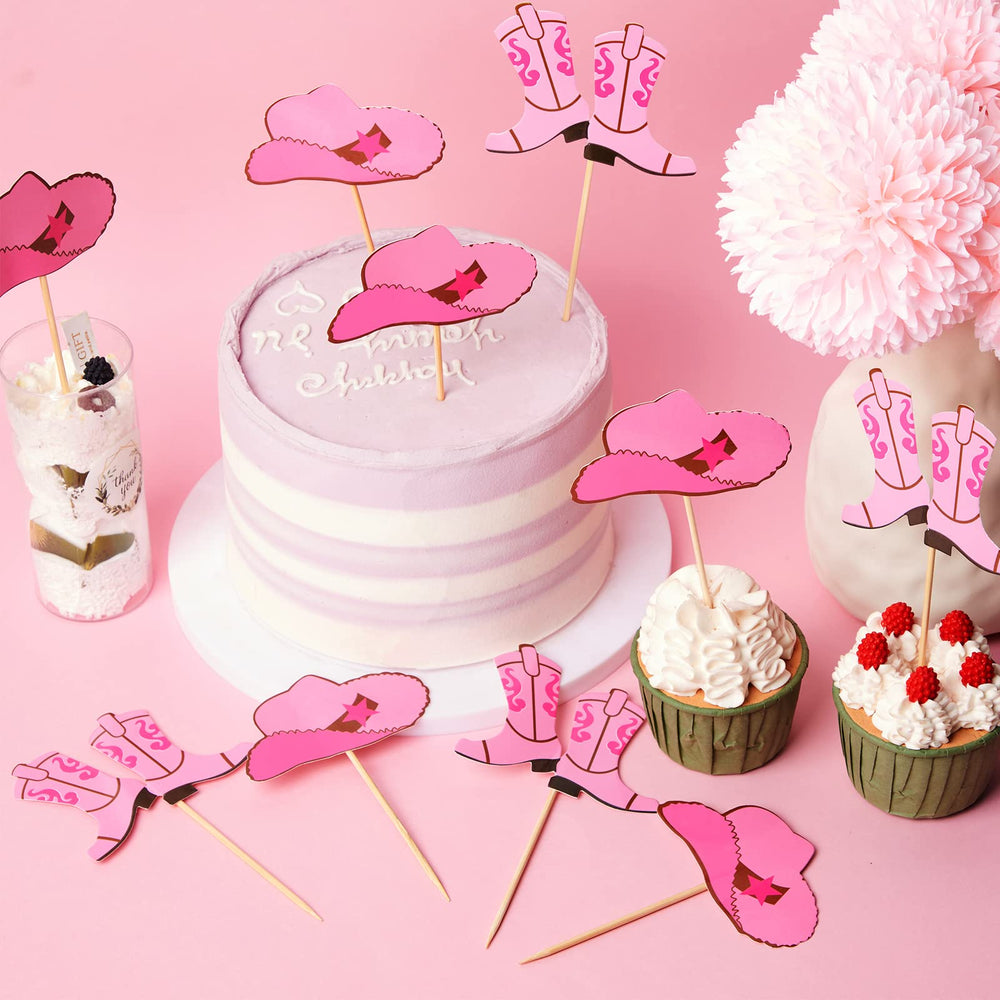 Blulu party favors western theme pink cupcake toppers for celebrations