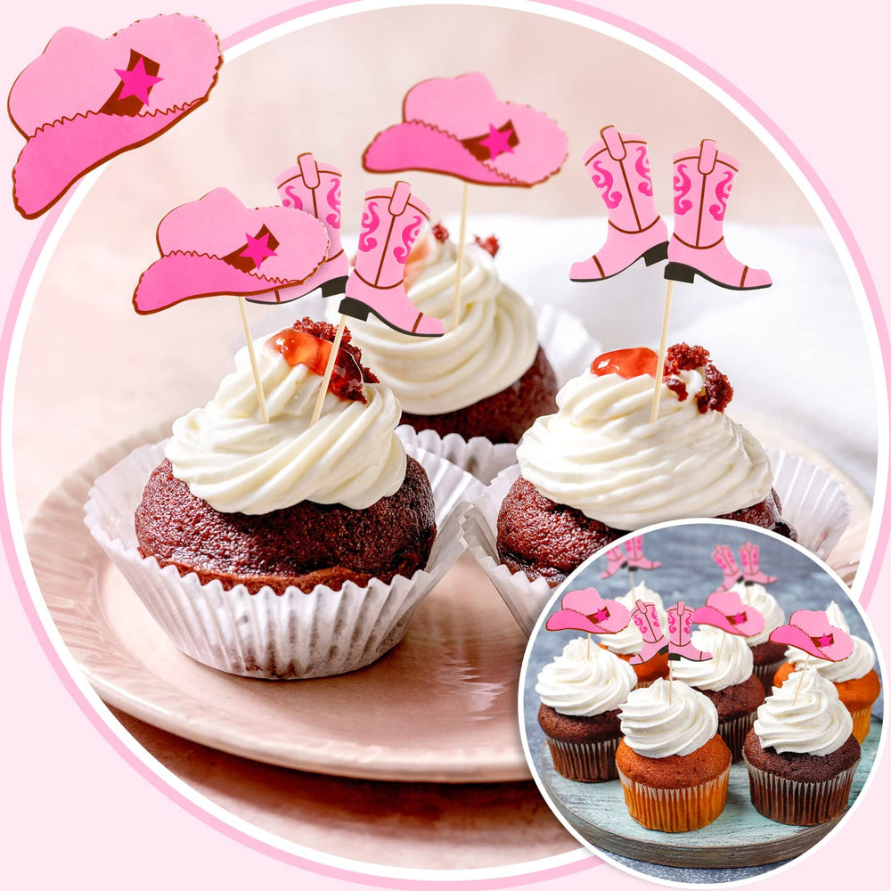Blulu western cake decorations pink cupcake picks for birthday and events