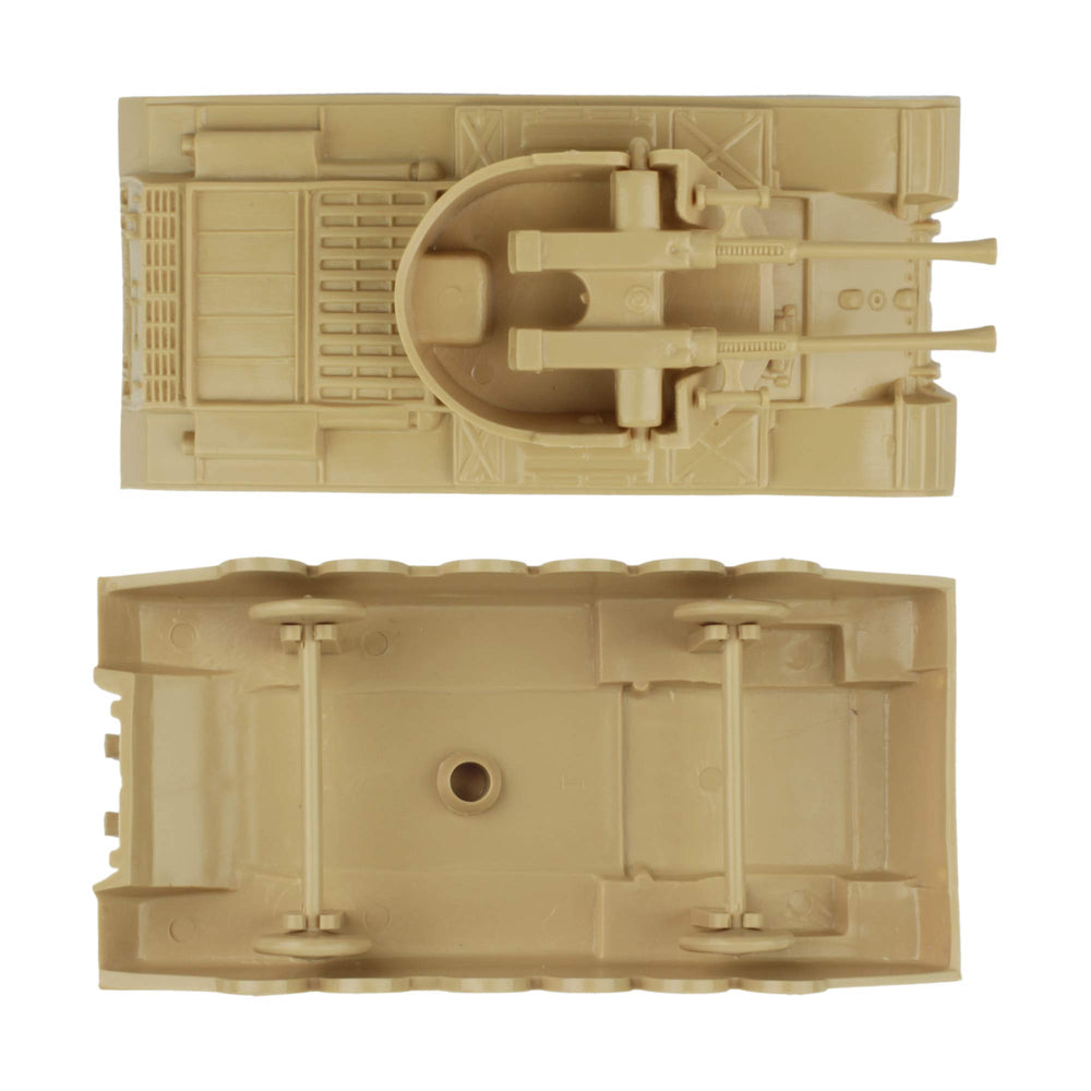 Two-tone BMC AA tanks in OD green and tan for mixed army formations.