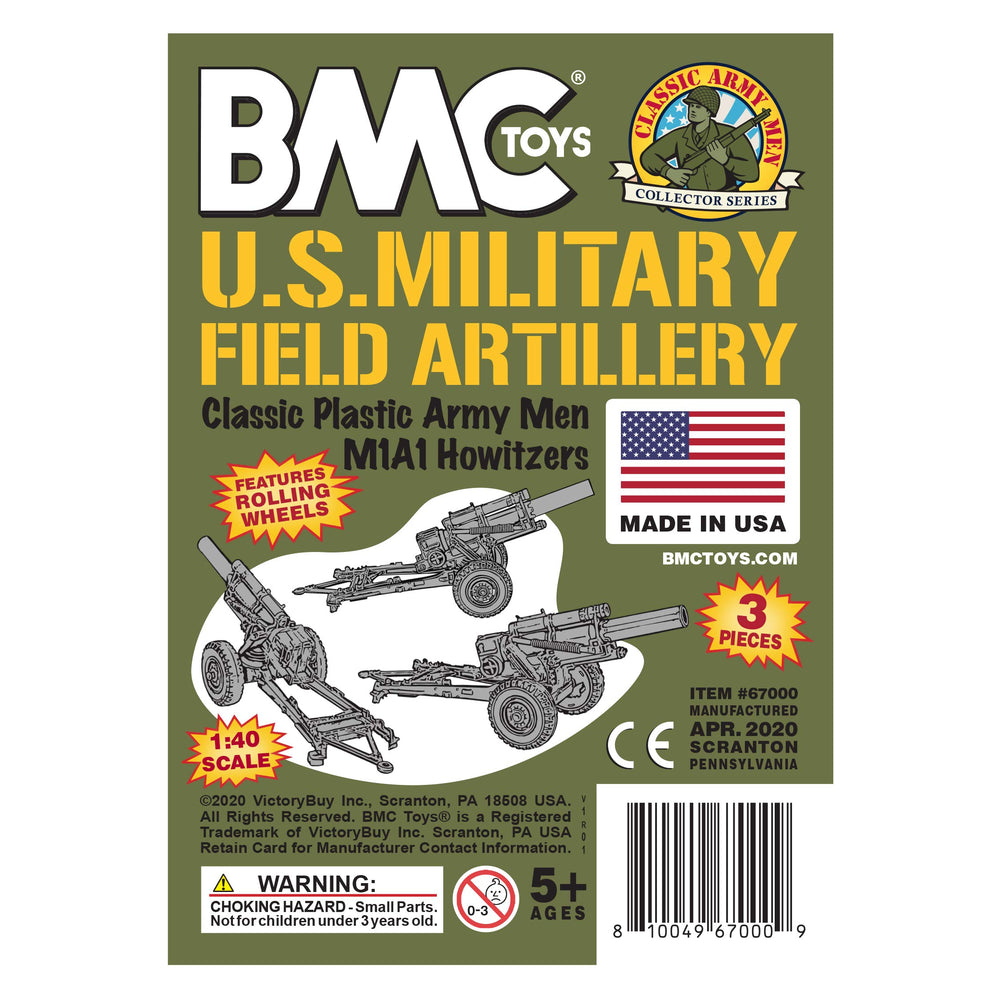 BMC Toys OD-green howitzer with rolling wheels ready for action play.