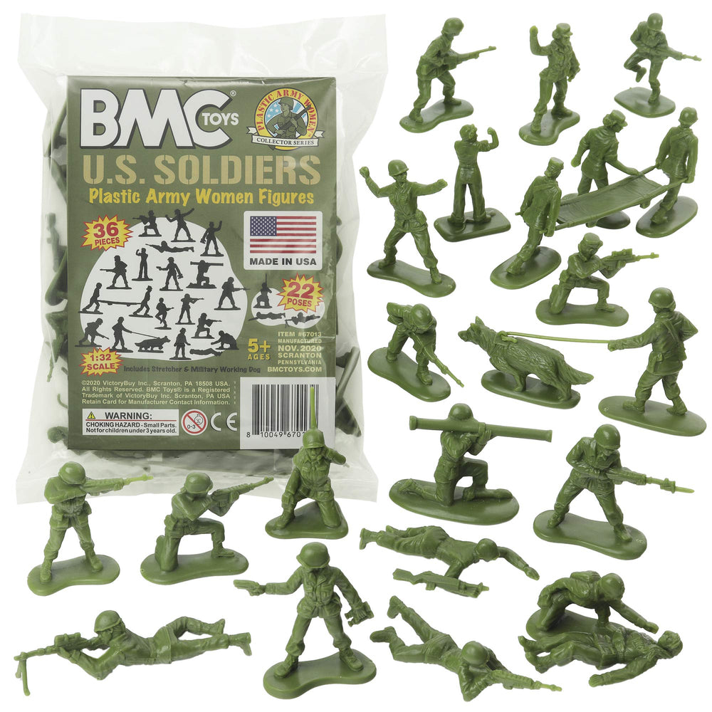 BMC Toys Plastic Army Women 36pc OD Green figures in classic 1:32 scale for display.