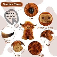 BMZRJM Highland Cow plush on shelf adds warm decor to room.