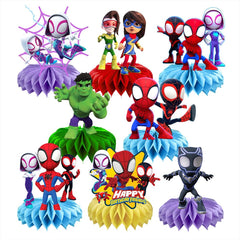 BNFUO Spider and Friends honeycomb centerpiece assembly enhances kid party decor.