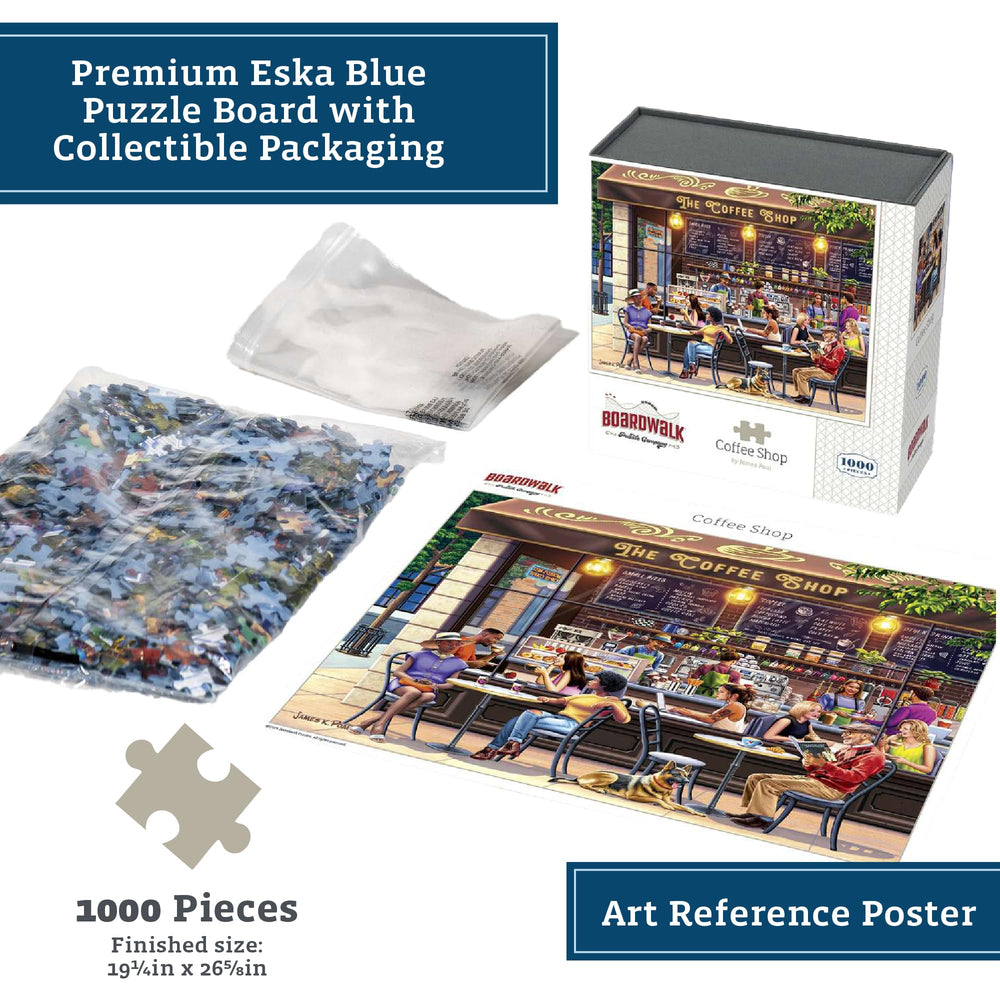 Boardwalk Puzzles Coffee Shop reference poster included to aid setup