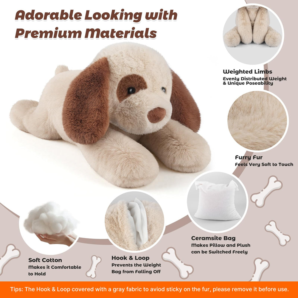 Bobbie & Laxi weighted plush in laying pose for relaxing moments.