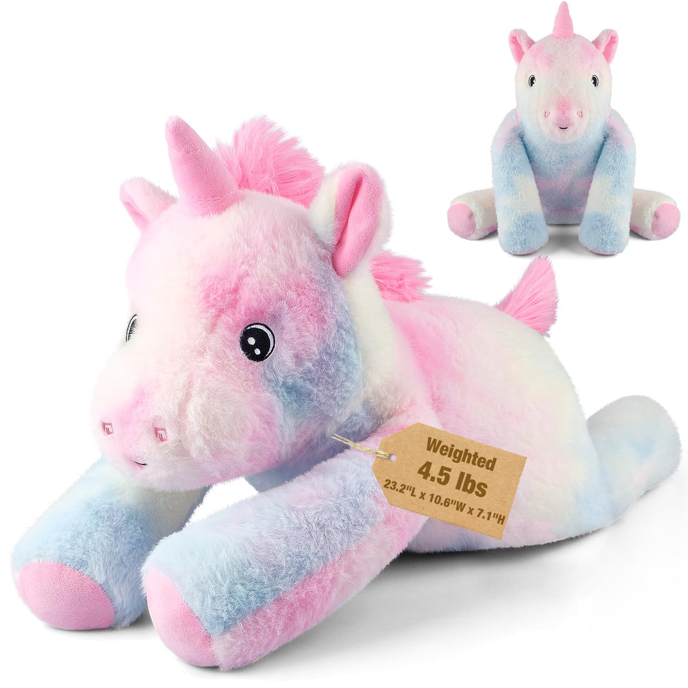 Bobbie & Laxi weighted unicorn sitting pose for cozy, hands-free comfort