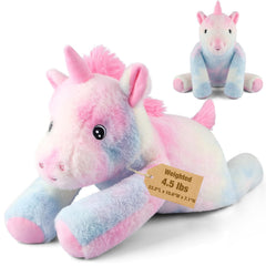 Bobbie & Laxi weighted unicorn sitting pose for cozy, hands-free comfort
