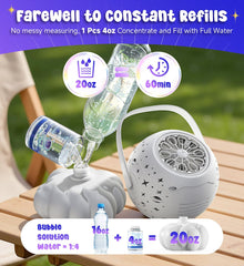 Boerfmo bubble machine offers 60 minutes of playtime on a single charge.