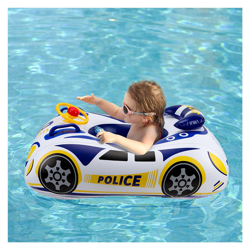 BOffer baby pool float with 3D police car design in blue and white for safe water play