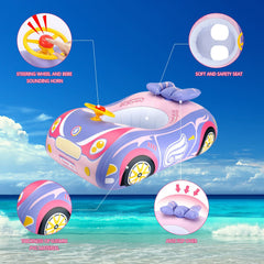 BOffer car baby pool float pink side view shows stable seating area.