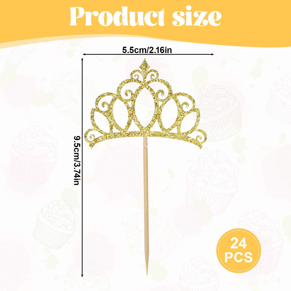 BOHUIZ glitter princess crown picks shine atop cupcakes.
