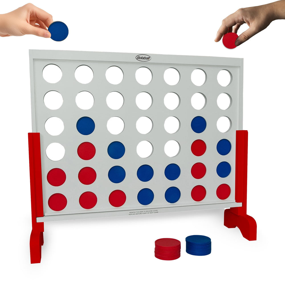 Bolaball four-in-a-row wooden frame for family play