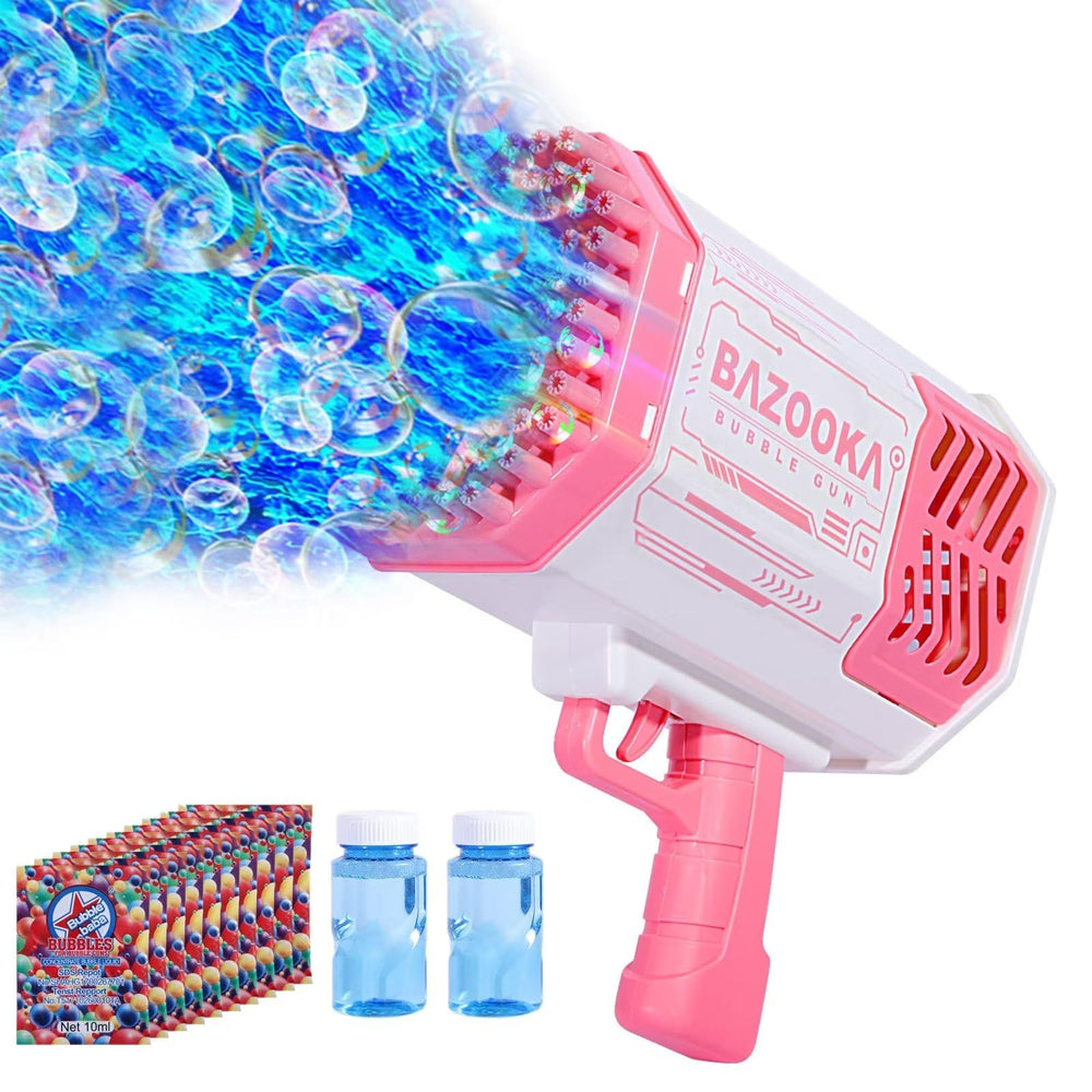 BOMOCO bubble gun with 69 holes delivering vibrant bubbles for outdoor fun