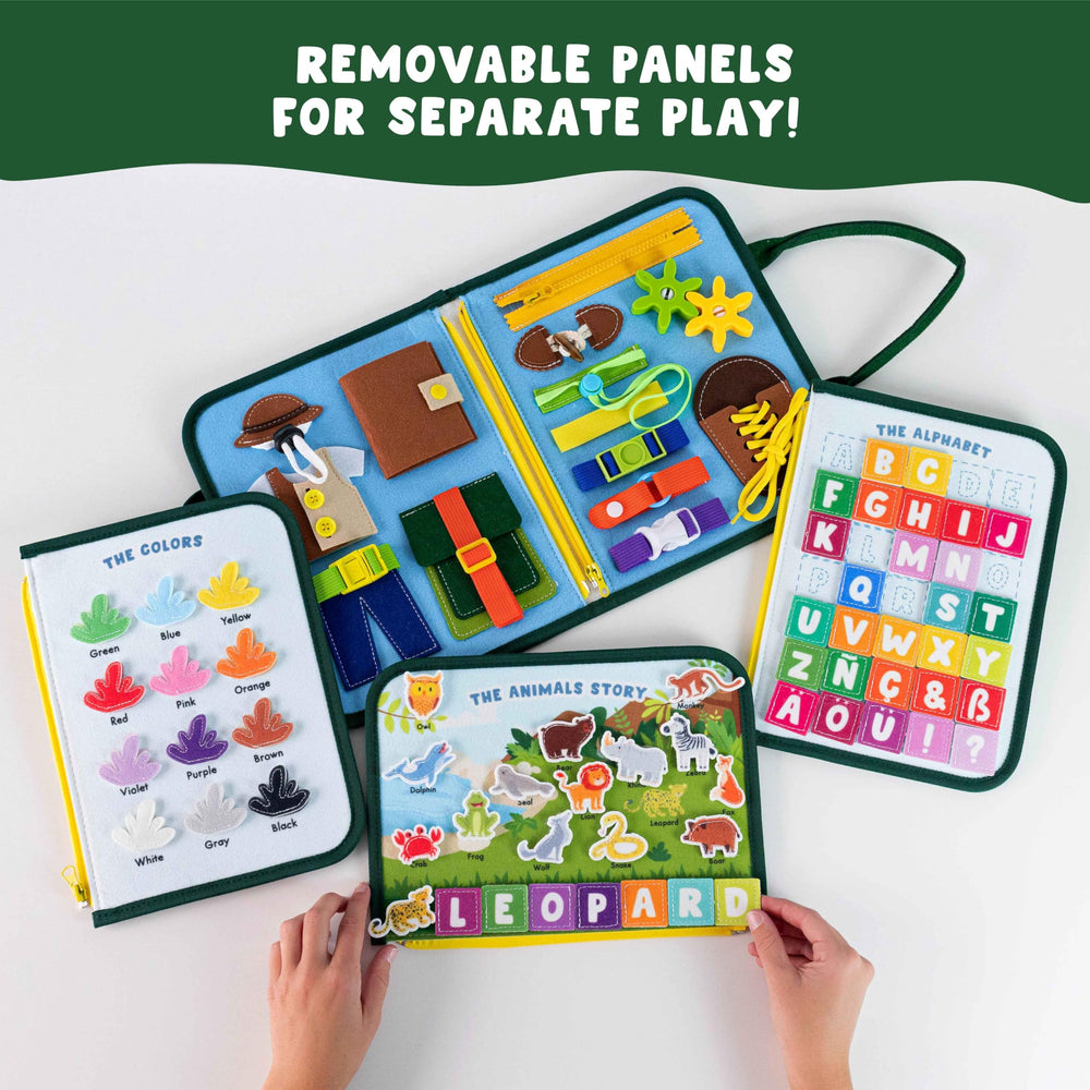 BONNYCO Busy Board alphabet panel boosts early literacy through hands-on tasks.