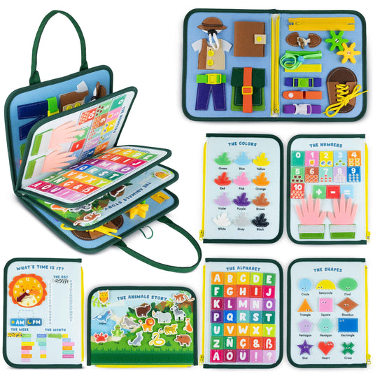 BONNYCO Busy Board animal panel promotes tactile play for toddlers on the go.