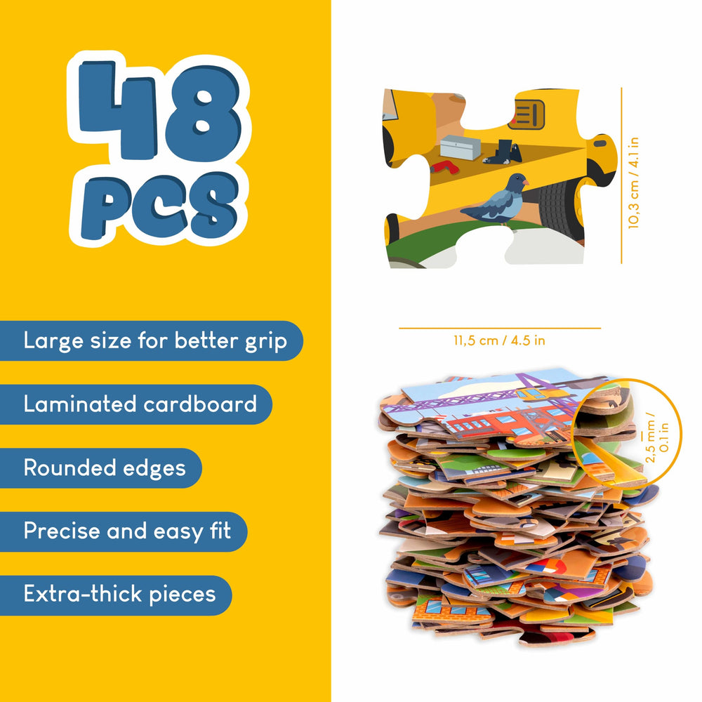 BONNYCO construction site puzzle trucks with visual guide for matching