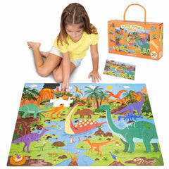BONNYCO giant floor puzzle with dinosaur scene for collaborative family play.