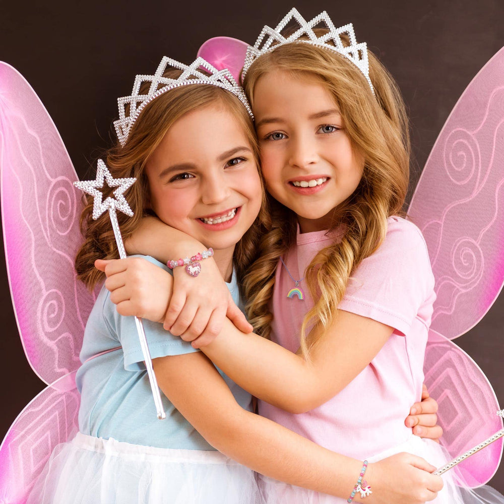 Bonuci rainbow necklace adds color to party looks and imaginative play.
