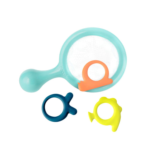 Boon Water Bugs net for scooping bath toys, promoting hand-eye coordination.